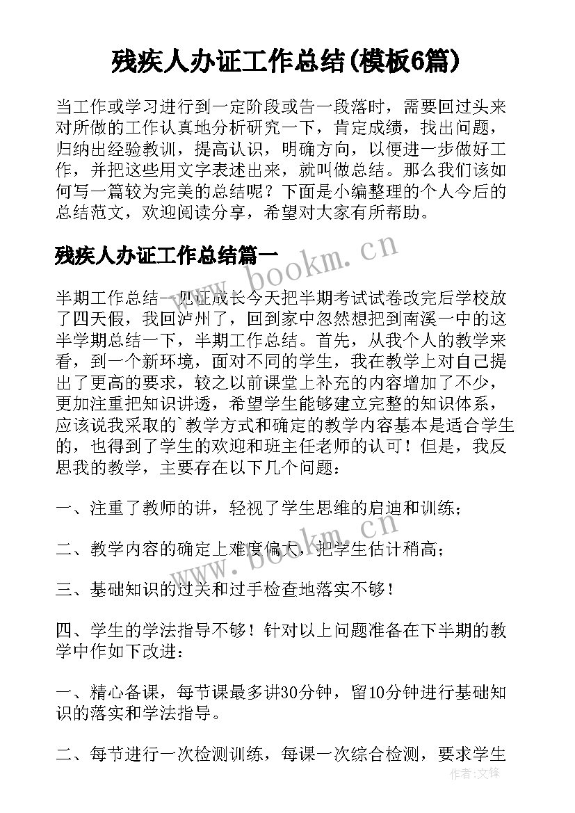 残疾人办证工作总结(模板6篇)