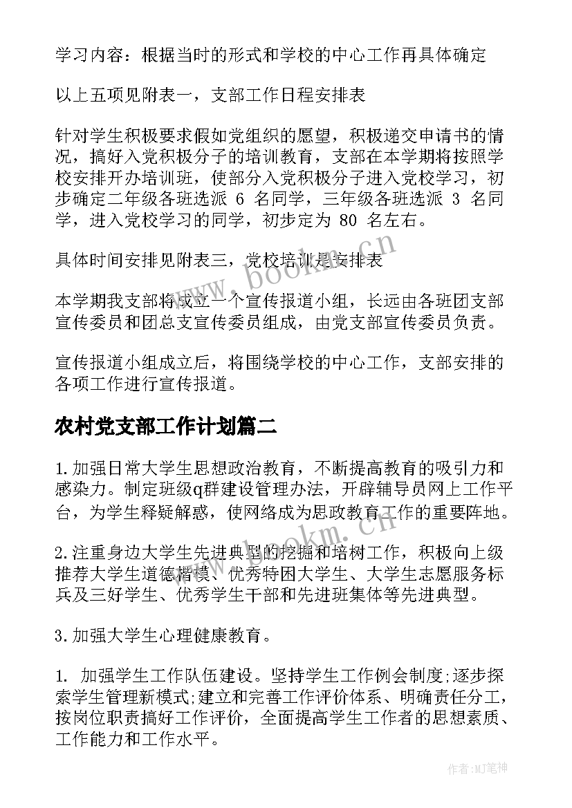 农村党支部工作计划(模板5篇)