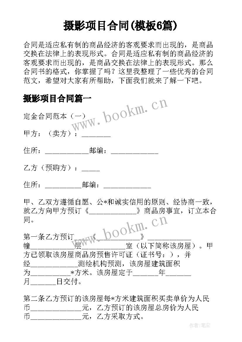 摄影项目合同(模板6篇)