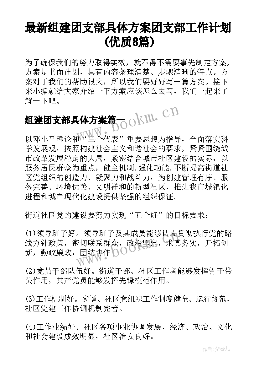 最新组建团支部具体方案 团支部工作计划(优质8篇)