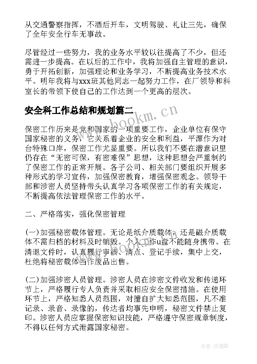 2023年安全科工作总结和规划(模板9篇)