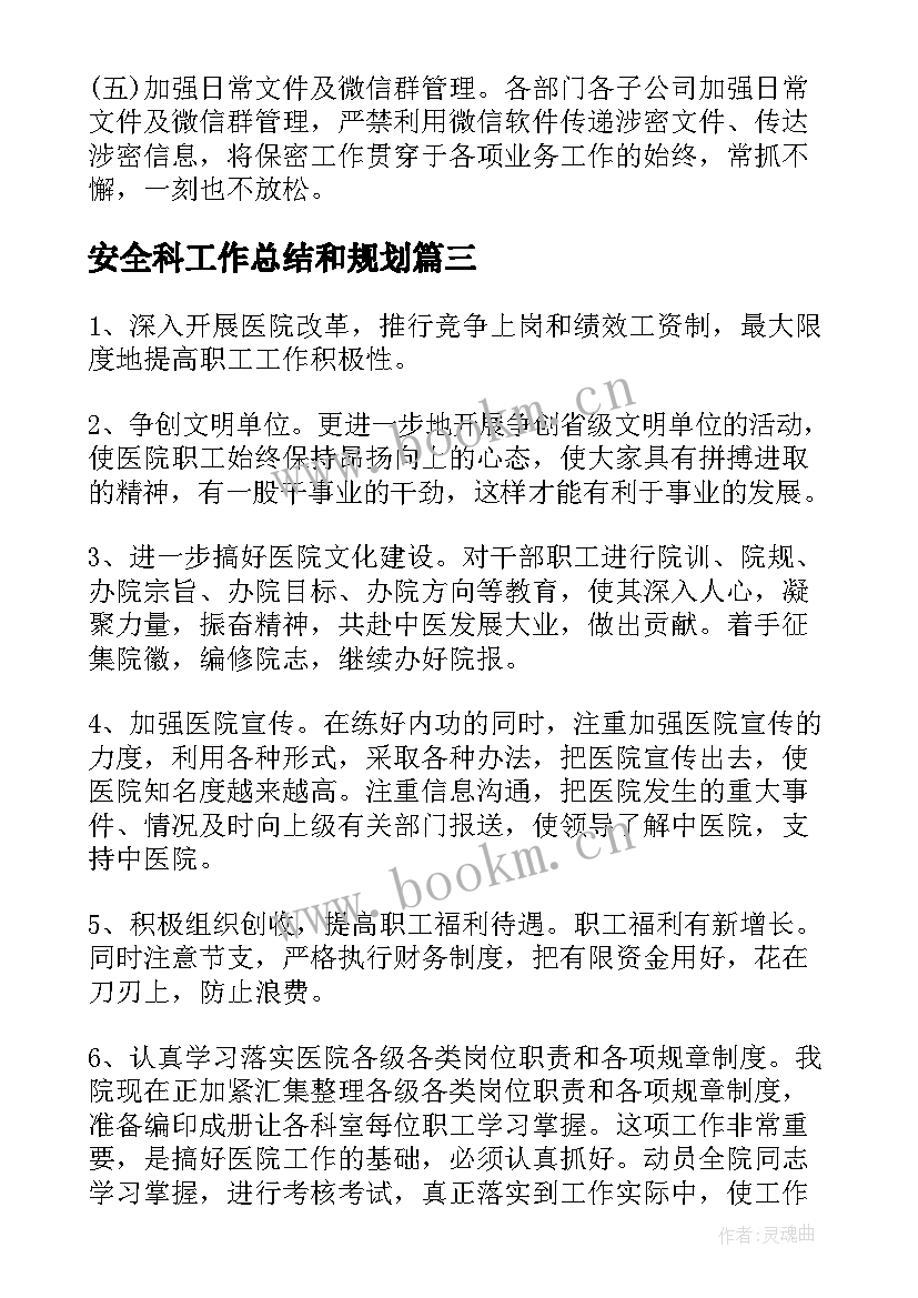 2023年安全科工作总结和规划(模板9篇)