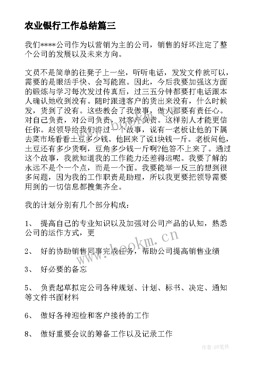 2023年农业银行工作总结(精选5篇)