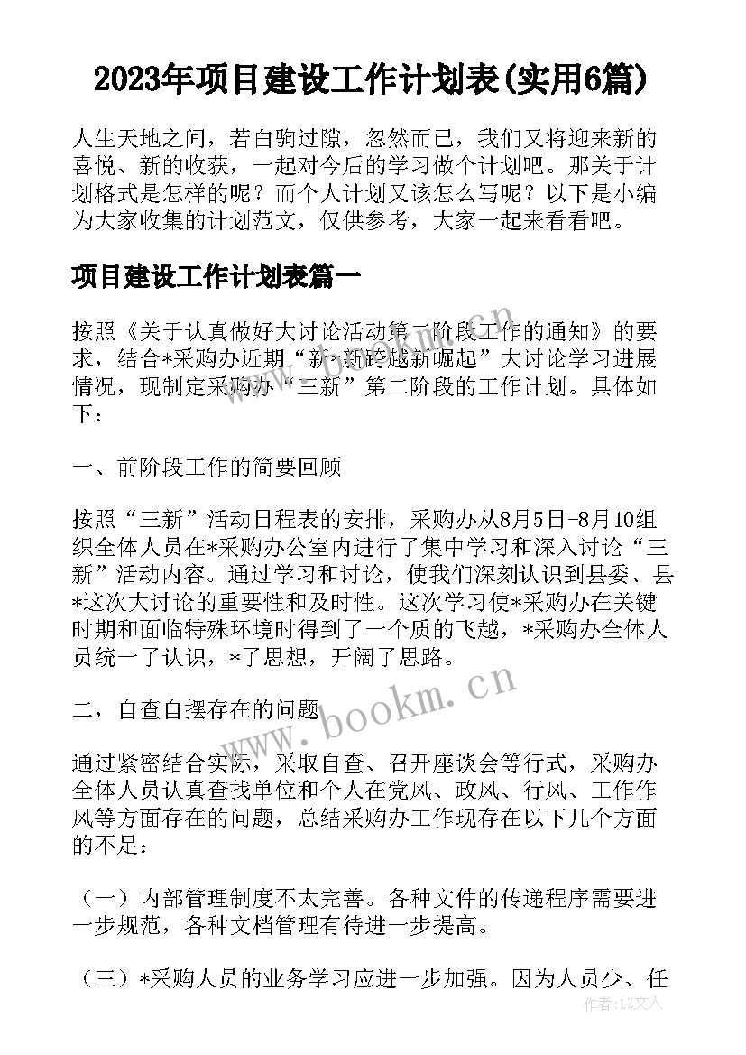 2023年项目建设工作计划表(实用6篇)