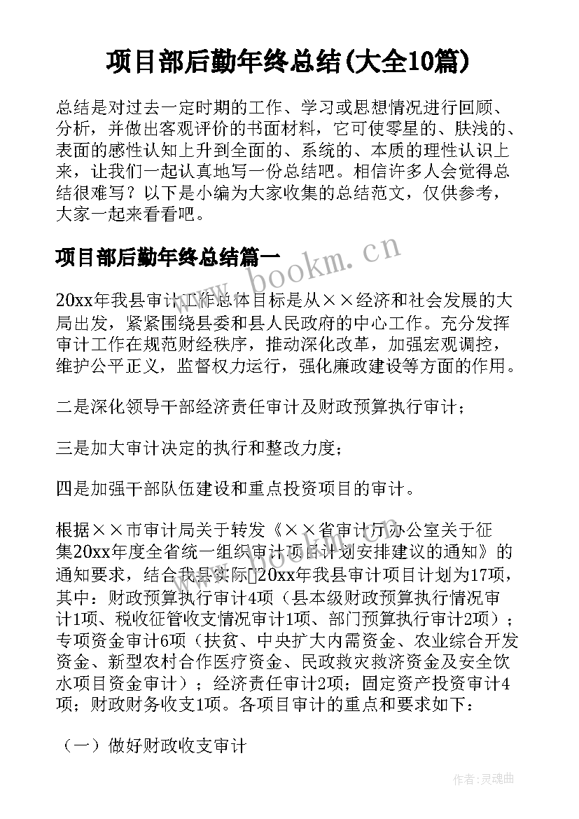 项目部后勤年终总结(大全10篇)