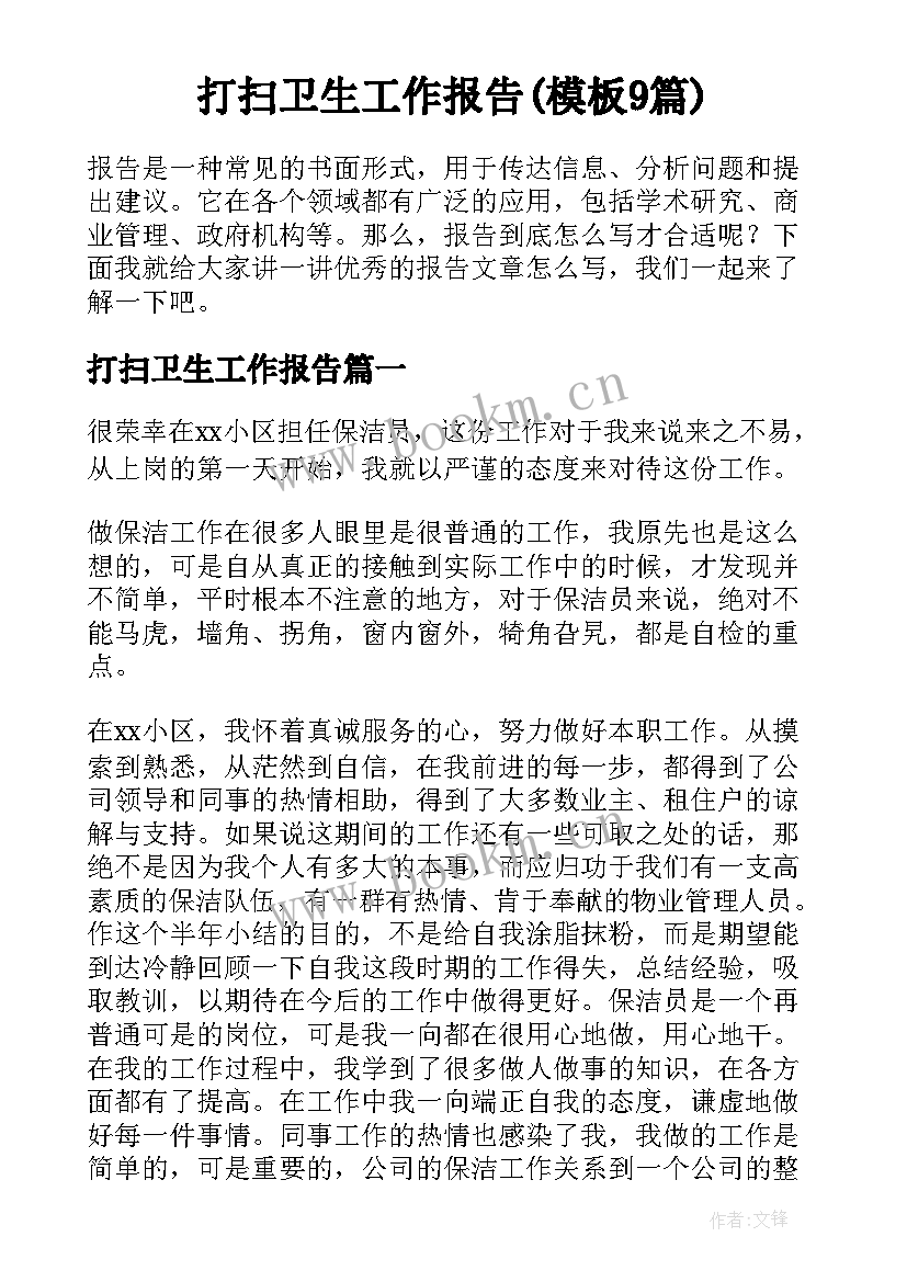 打扫卫生工作报告(模板9篇)