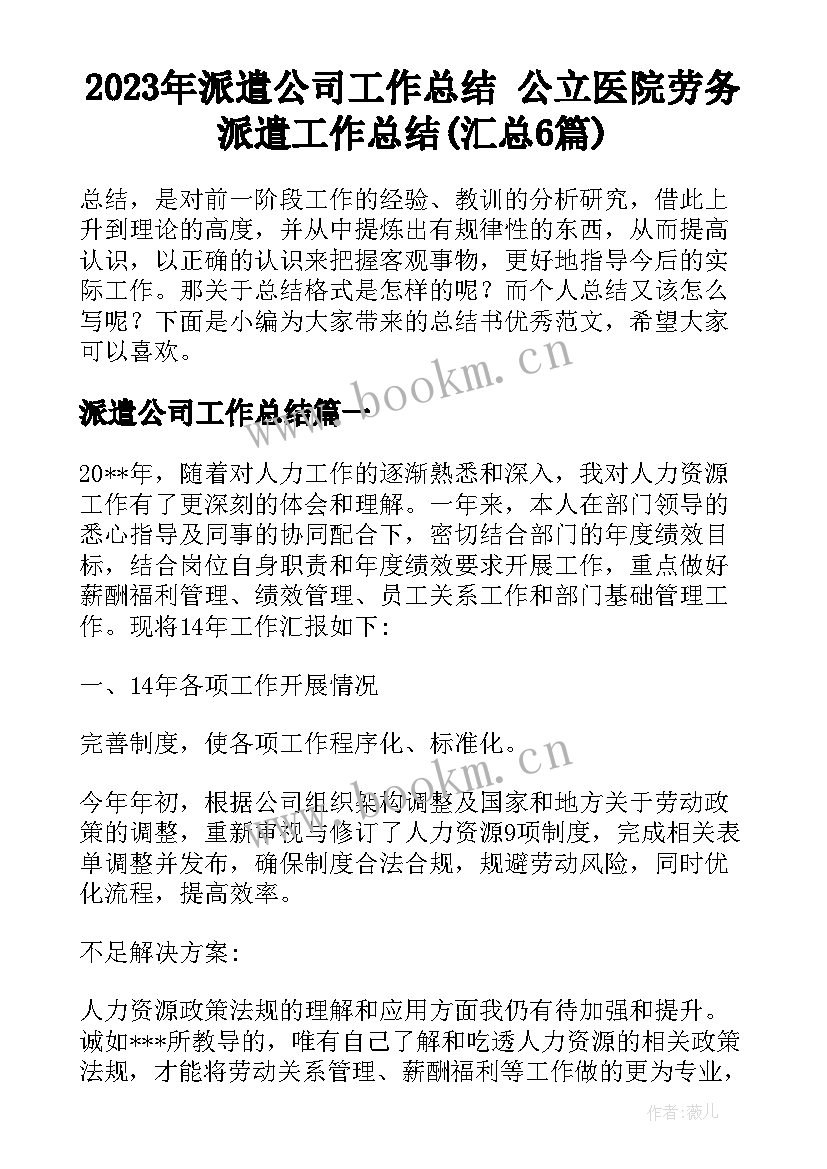 2023年派遣公司工作总结 公立医院劳务派遣工作总结(汇总6篇)