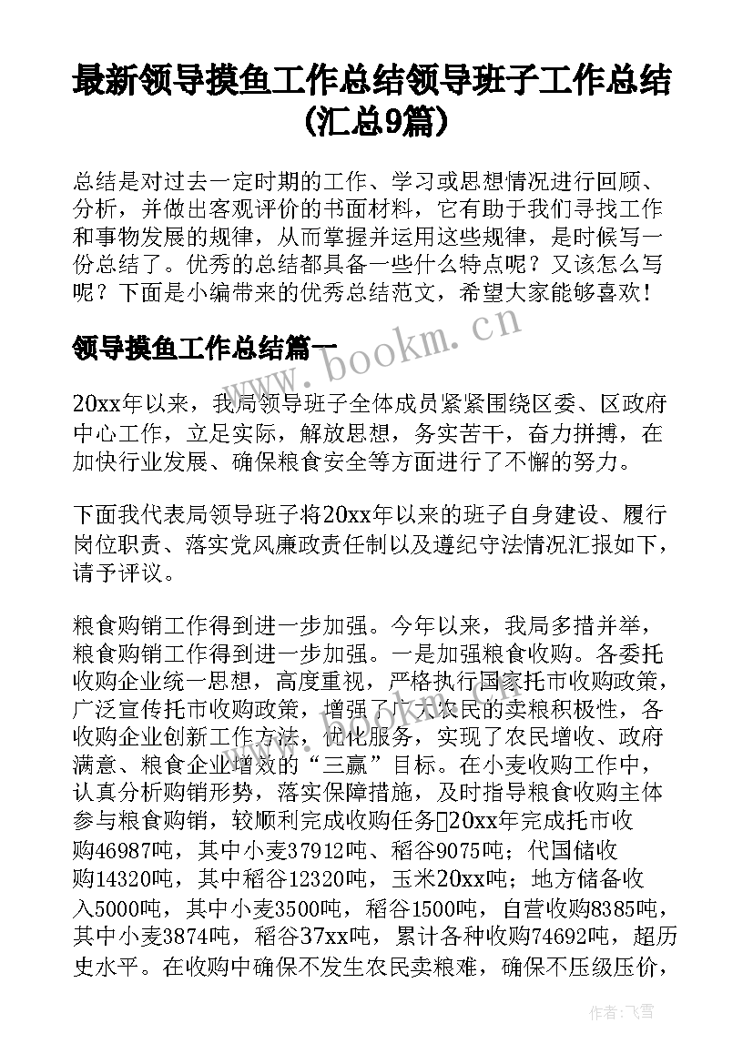 最新领导摸鱼工作总结 领导班子工作总结(汇总9篇)