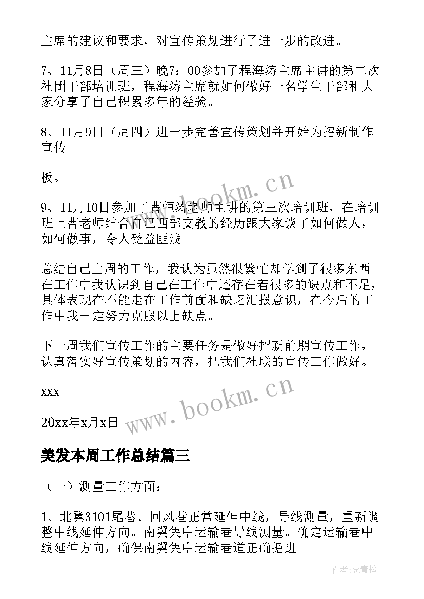 2023年美发本周工作总结(精选8篇)