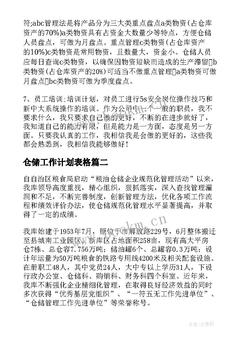 最新仓储工作计划表格 仓储工作计划(通用6篇)