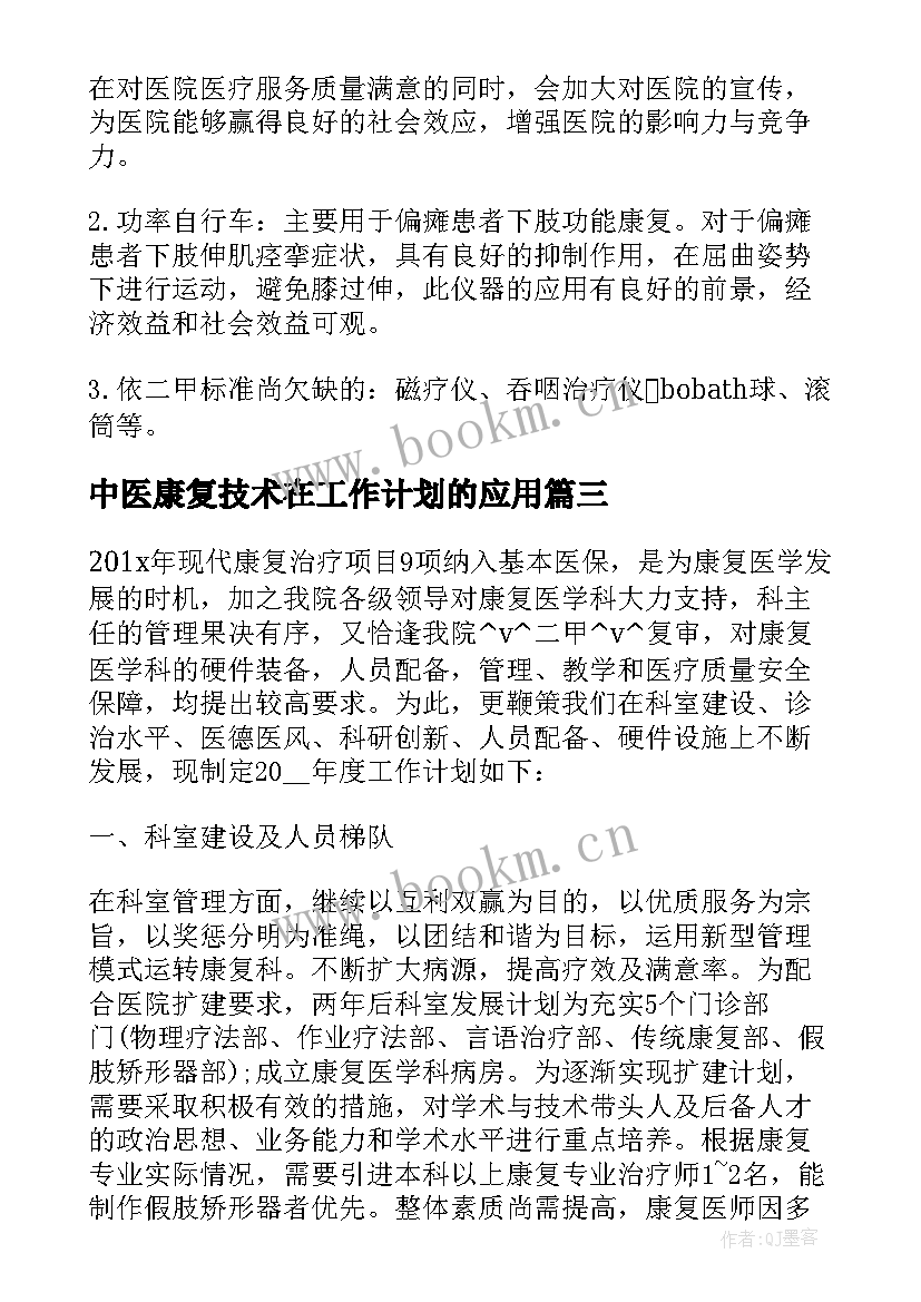 2023年中医康复技术在工作计划的应用 中医医生康复工作计划(大全5篇)