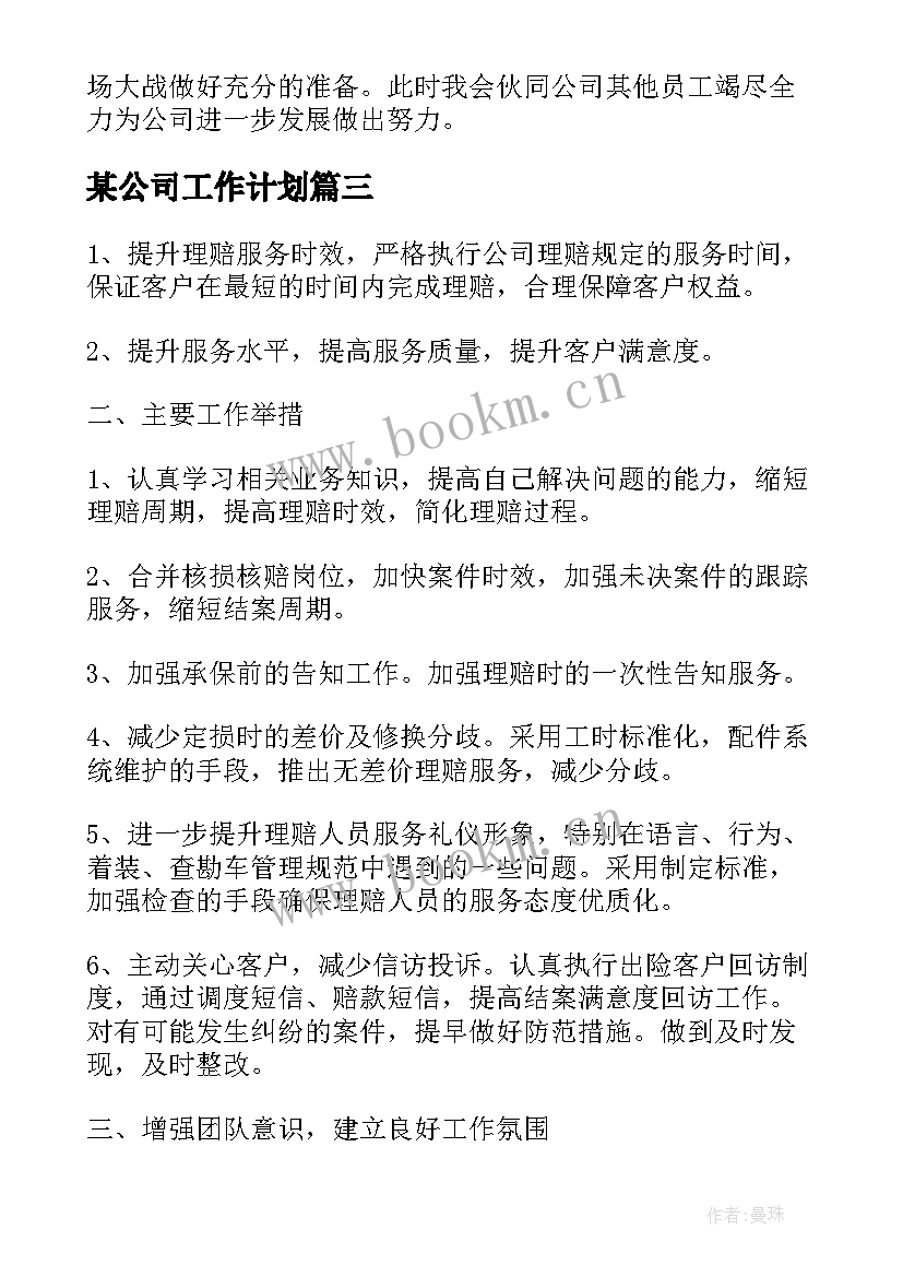 某公司工作计划(精选5篇)