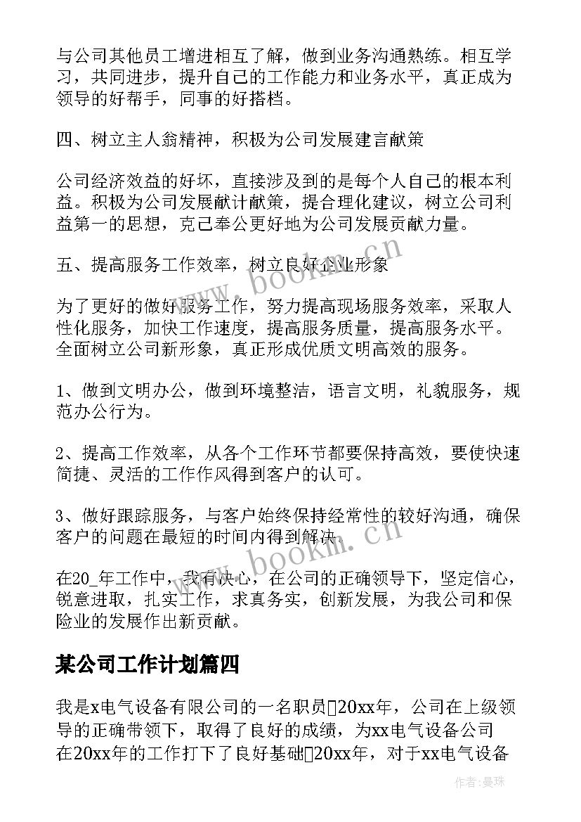 某公司工作计划(精选5篇)