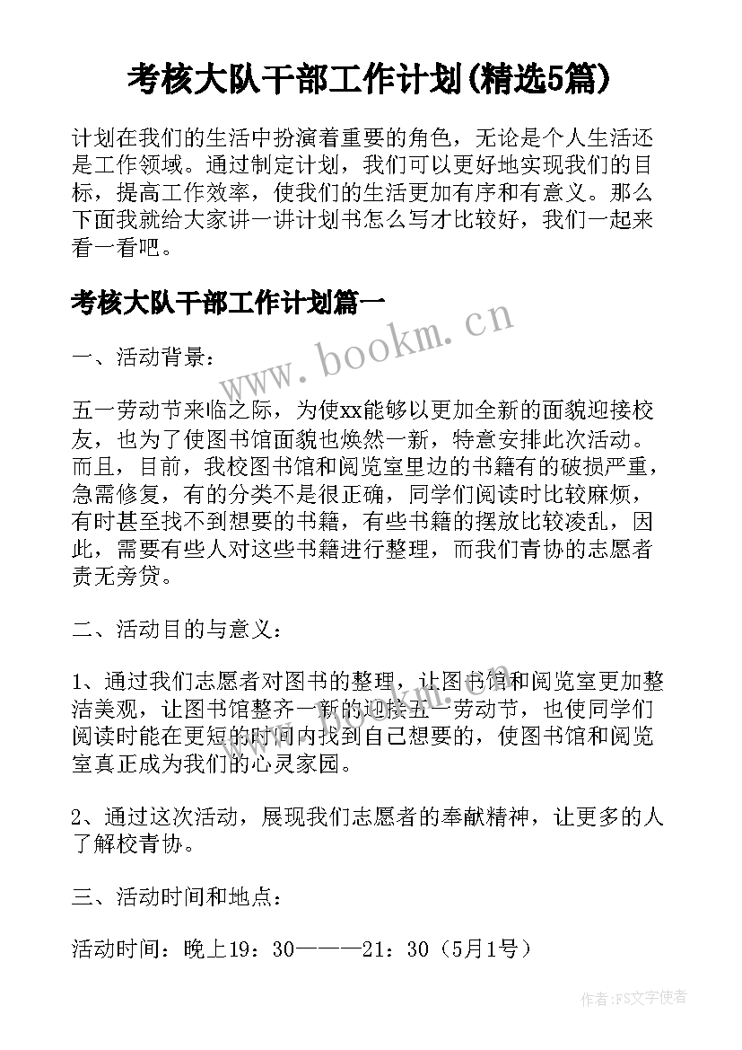 考核大队干部工作计划(精选5篇)