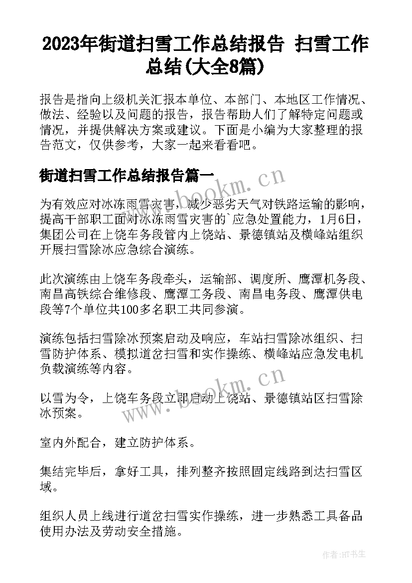 2023年街道扫雪工作总结报告 扫雪工作总结(大全8篇)