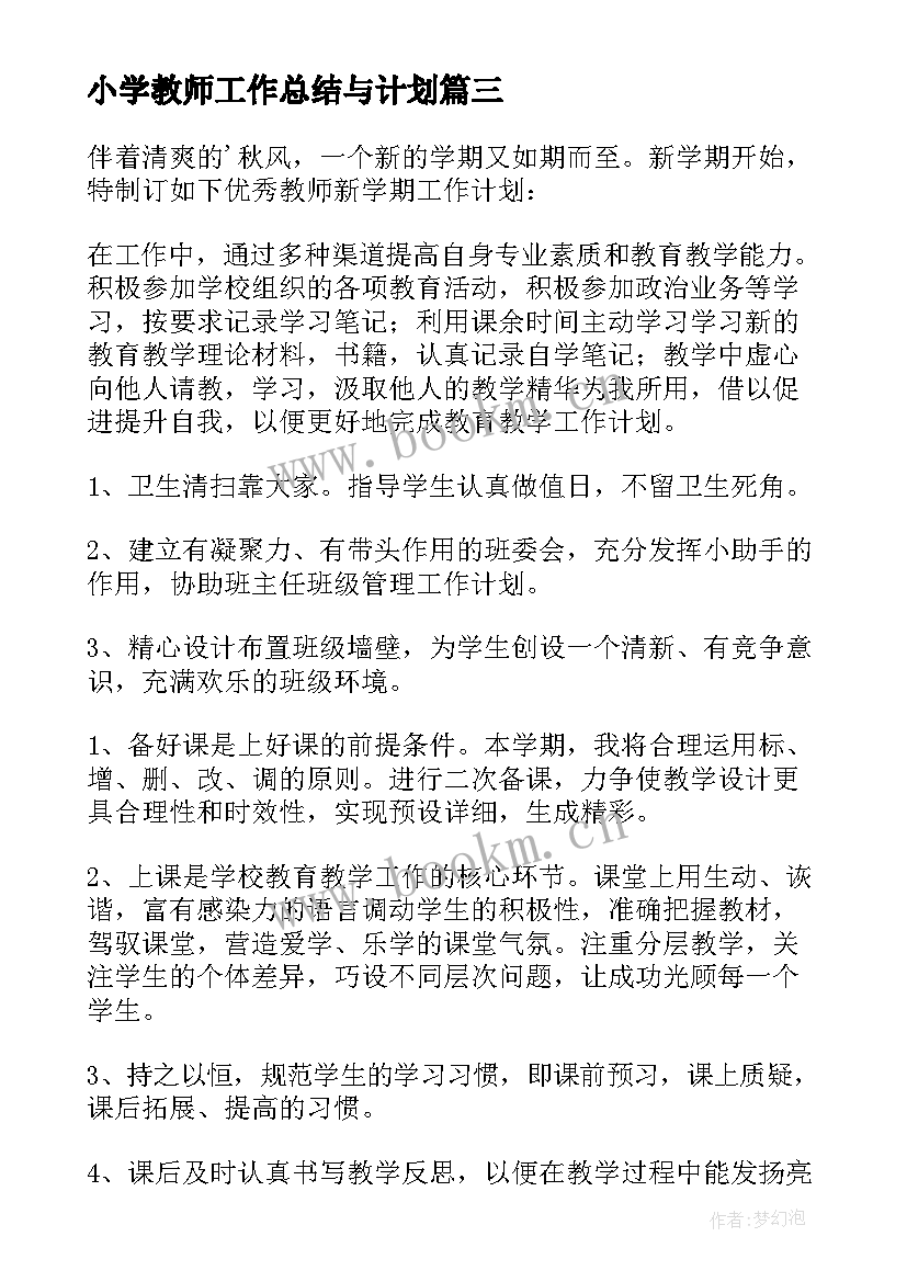 2023年小学教师工作总结与计划(实用5篇)