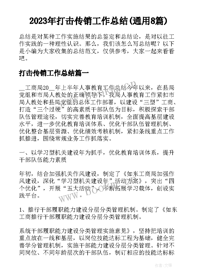 2023年打击传销工作总结(通用8篇)