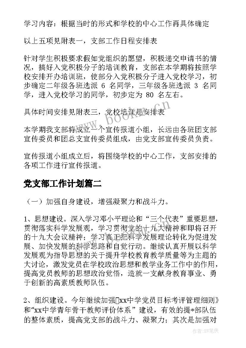 2023年党支部工作计划(实用5篇)