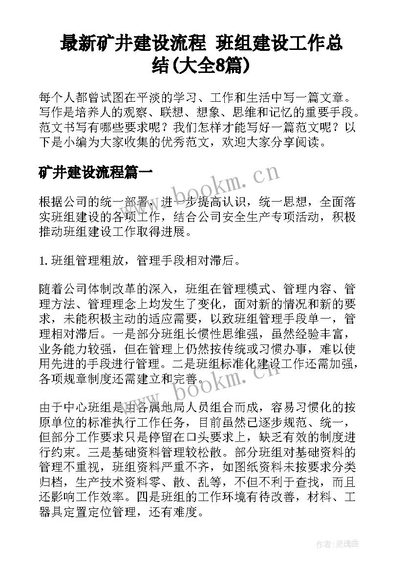 最新矿井建设流程 班组建设工作总结(大全8篇)