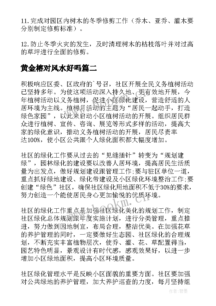 最新黄金榕对风水好吗 绿化养护工作计划(实用6篇)