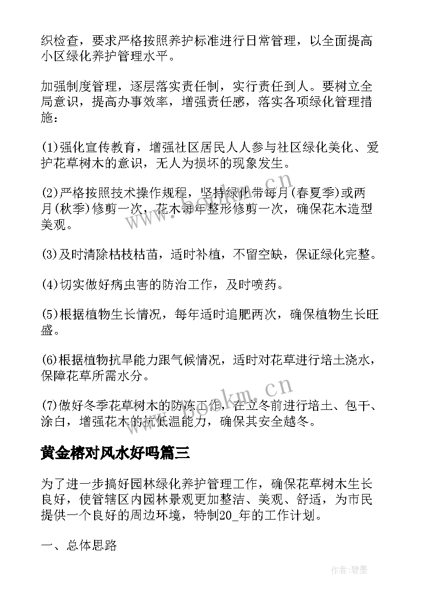 最新黄金榕对风水好吗 绿化养护工作计划(实用6篇)