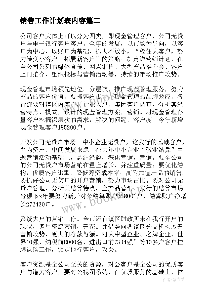 2023年销售工作计划表内容 销售工作计划(优质7篇)