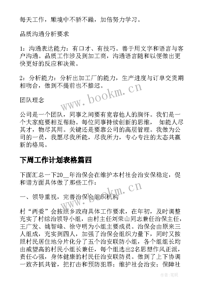 最新下周工作计划表格 工作计划思路(实用5篇)