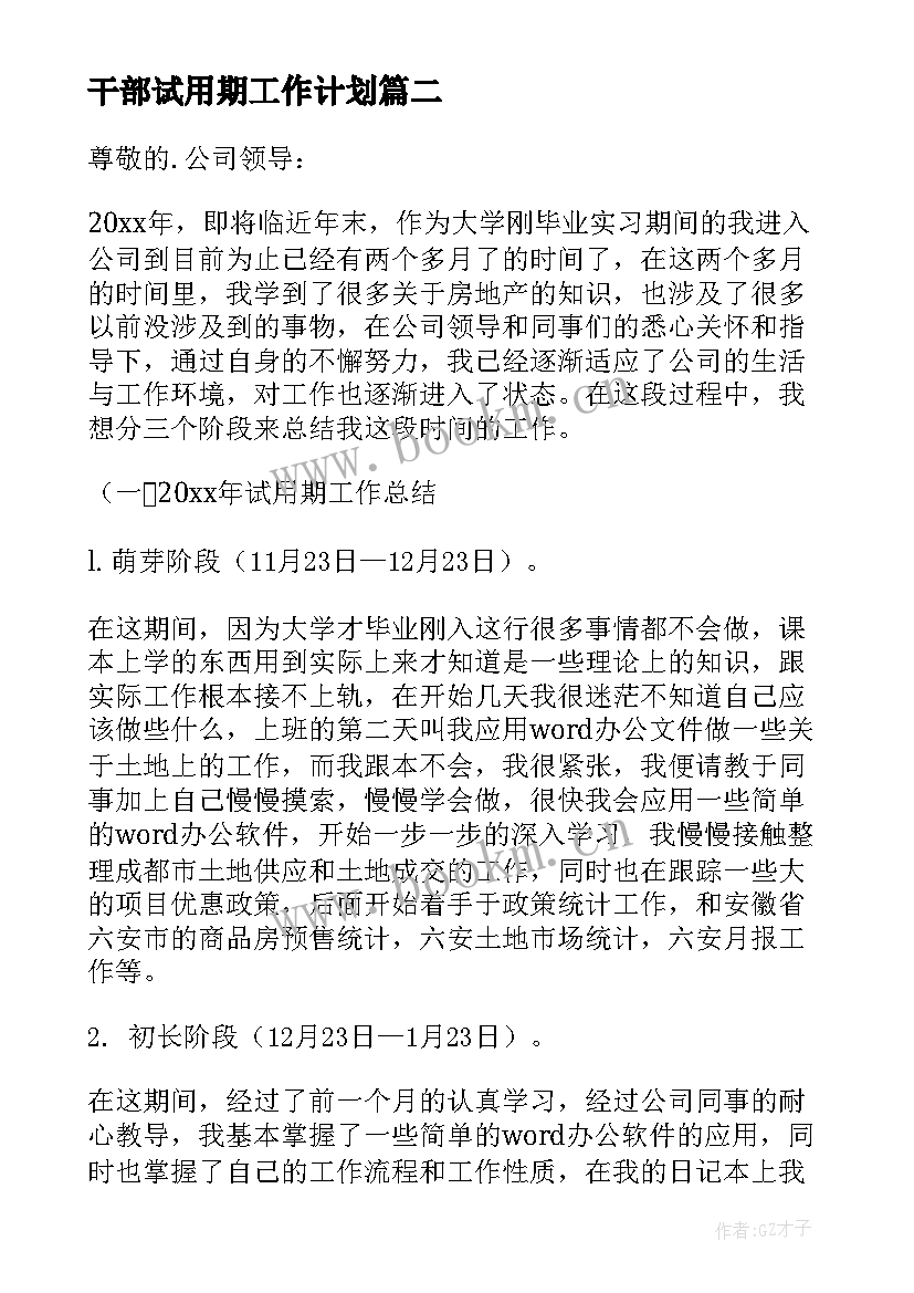 最新干部试用期工作计划 试用期工作计划(通用6篇)