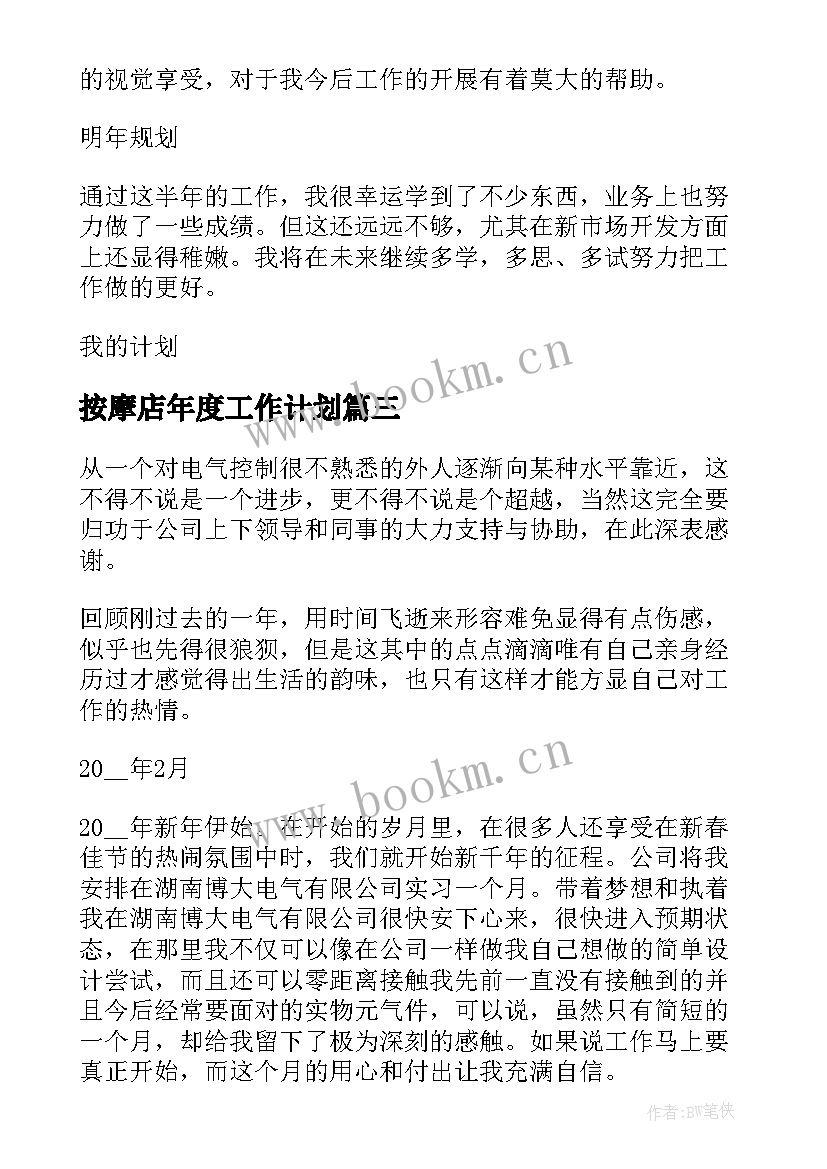 最新按摩店年度工作计划 春运按摩师工作计划(模板8篇)