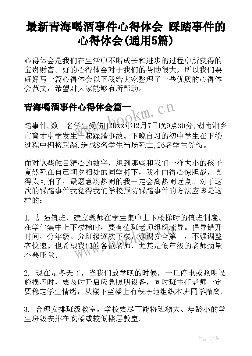 最新青海喝酒事件心得体会 踩踏事件的心得体会(通用5篇)