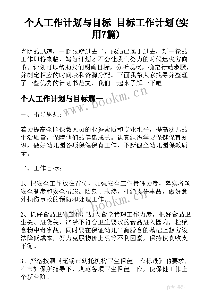 个人工作计划与目标 目标工作计划(实用7篇)