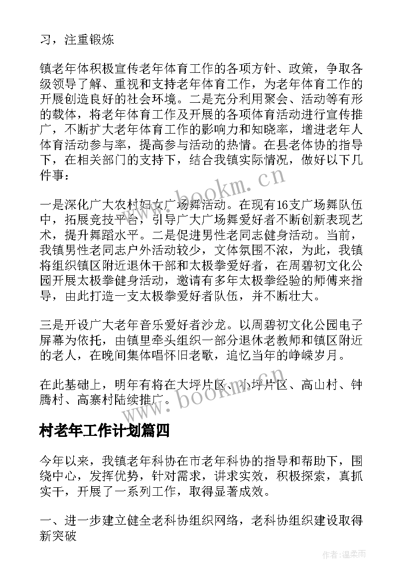 最新村老年工作计划(优质6篇)