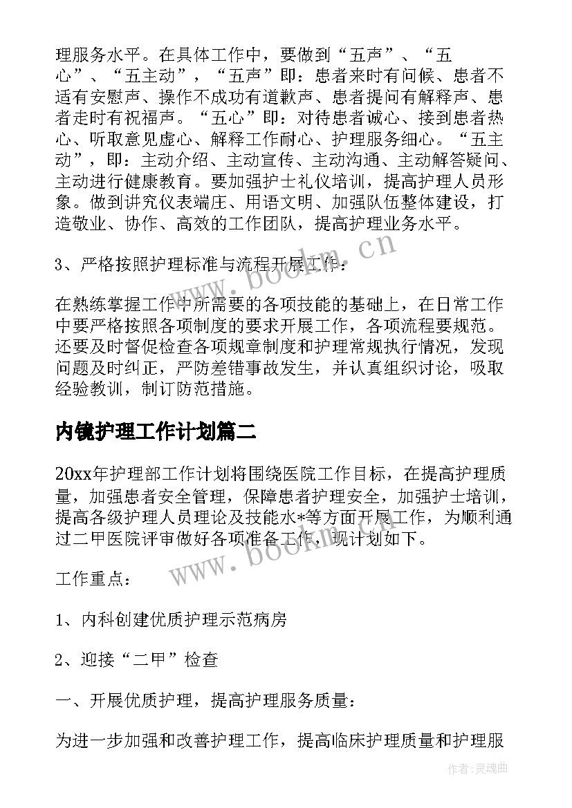 最新内镜护理工作计划(优质7篇)