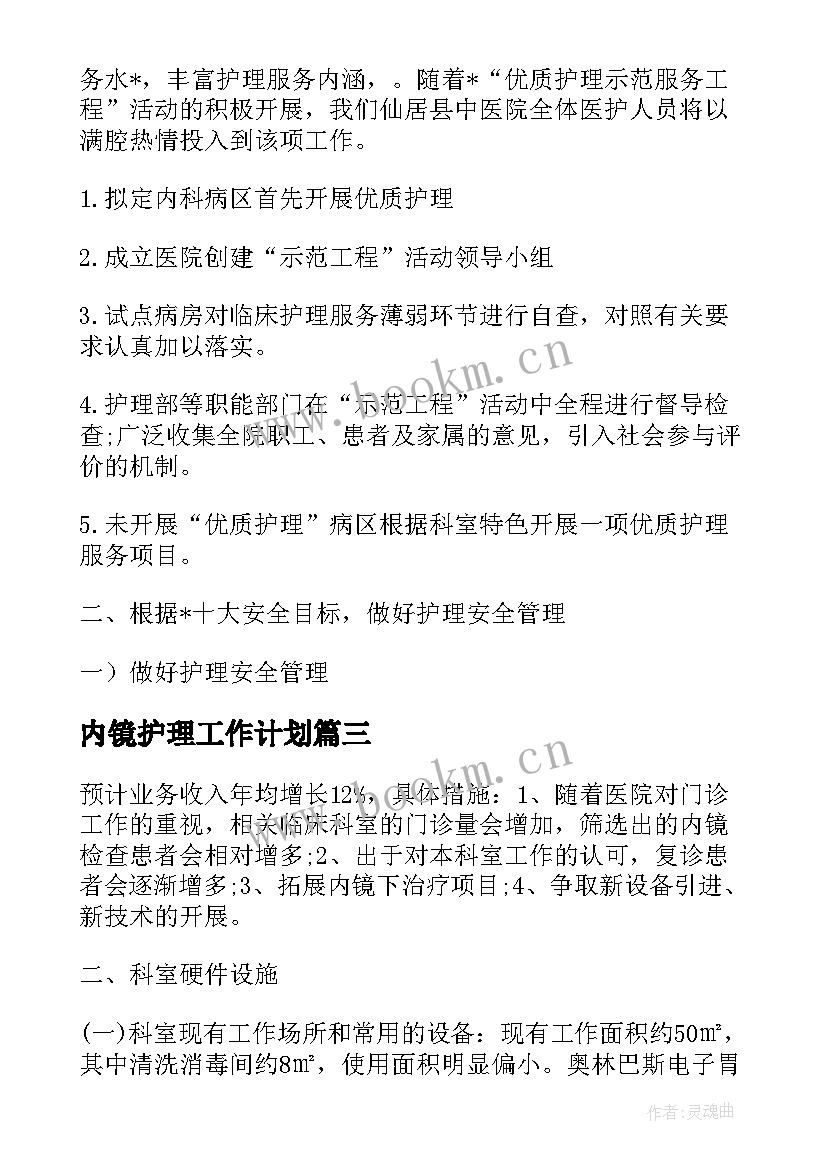 最新内镜护理工作计划(优质7篇)