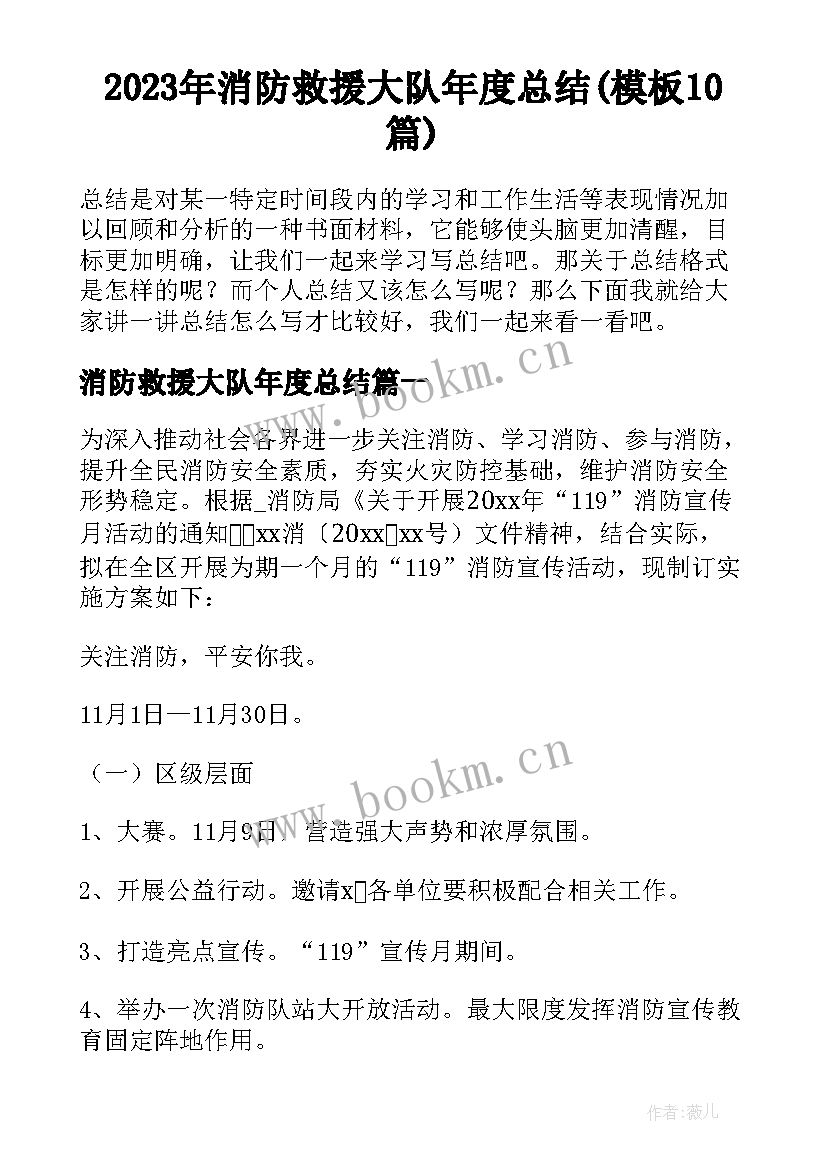 2023年消防救援大队年度总结(模板10篇)