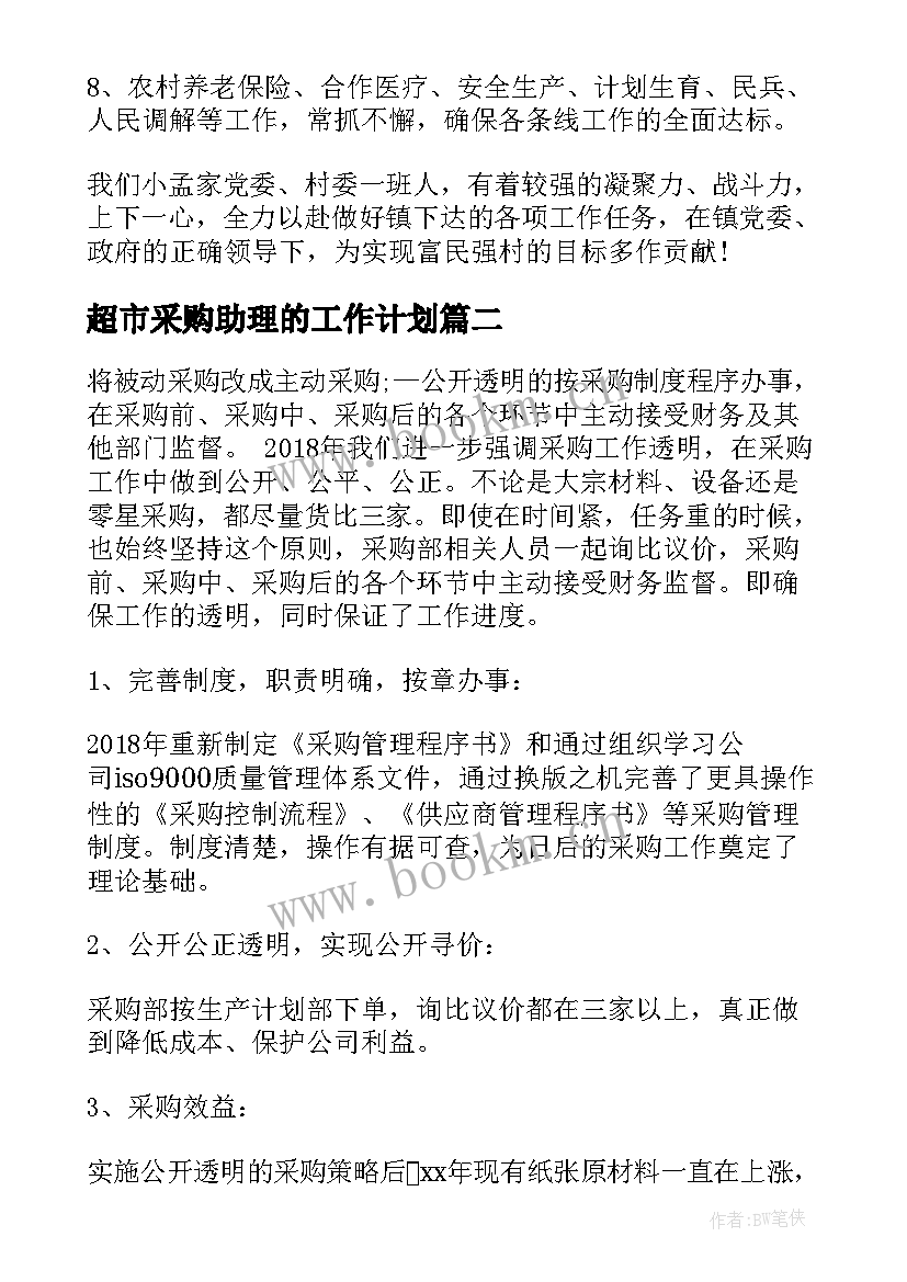 2023年超市采购助理的工作计划(通用5篇)