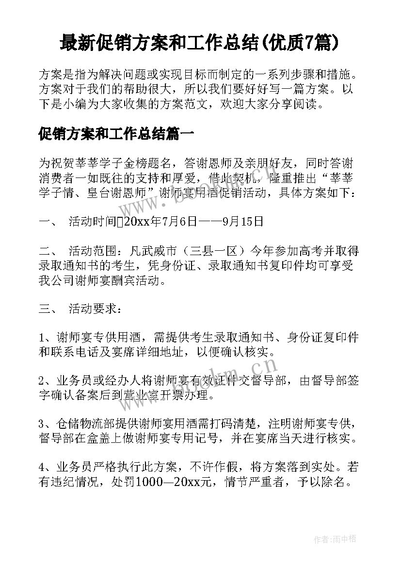 最新促销方案和工作总结(优质7篇)