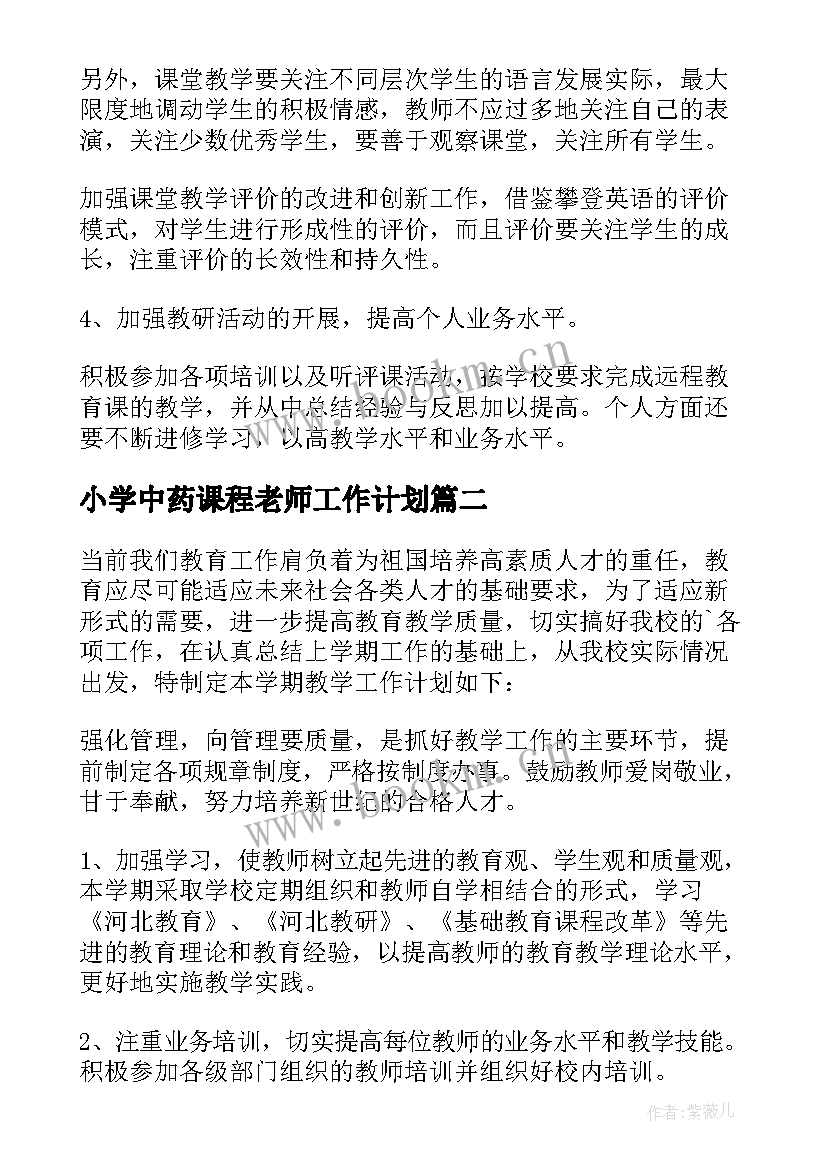 小学中药课程老师工作计划 小学老师工作计划(模板6篇)