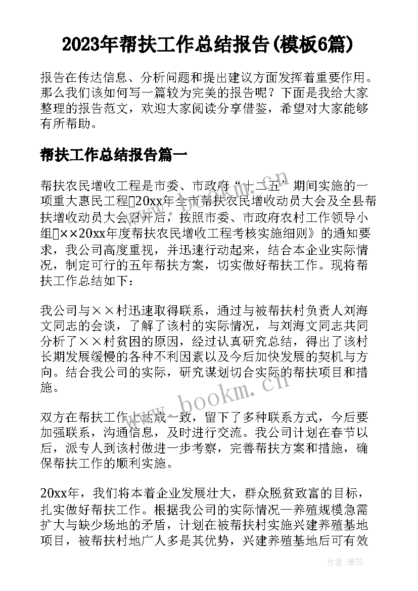 2023年帮扶工作总结报告(模板6篇)