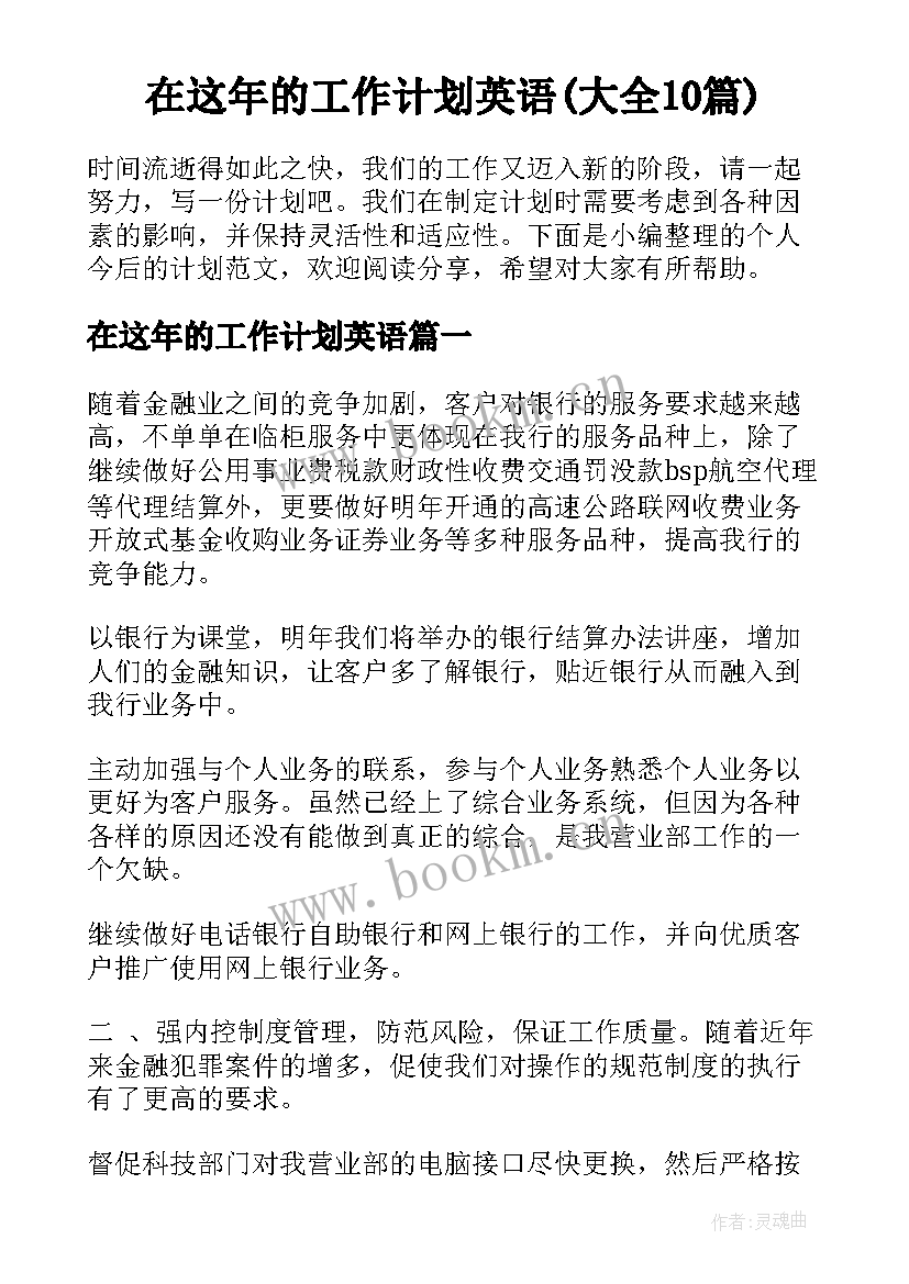 在这年的工作计划英语(大全10篇)