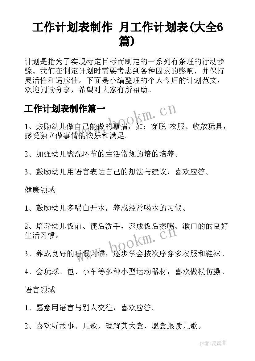 工作计划表制作 月工作计划表(大全6篇)