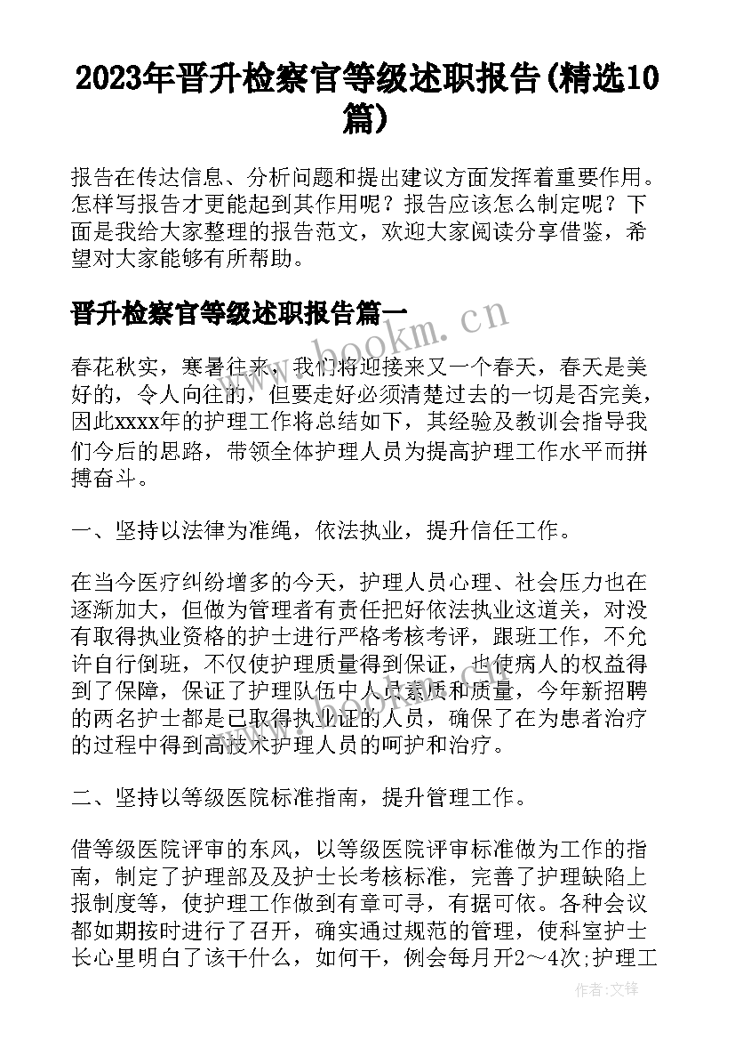 2023年晋升检察官等级述职报告(精选10篇)