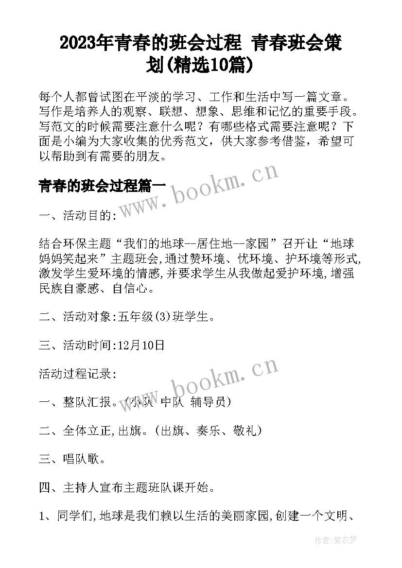 2023年青春的班会过程 青春班会策划(精选10篇)