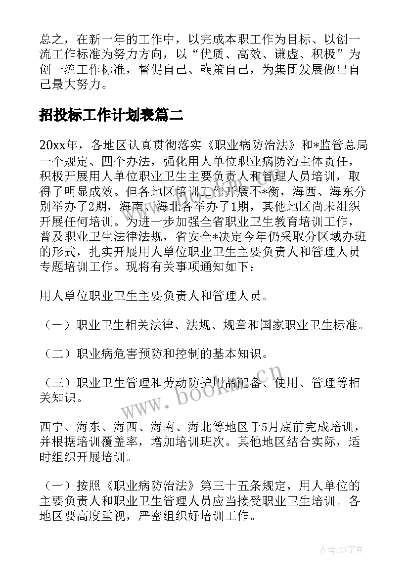 最新招投标工作计划表 招投标的后续工作计划(通用6篇)