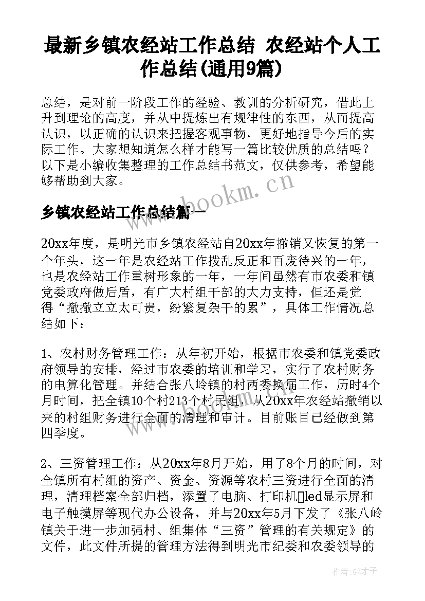 最新乡镇农经站工作总结 农经站个人工作总结(通用9篇)