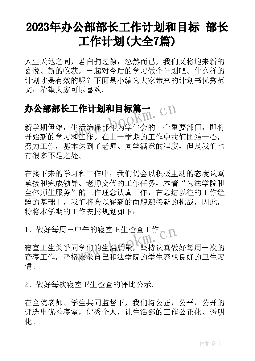 2023年办公部部长工作计划和目标 部长工作计划(大全7篇)