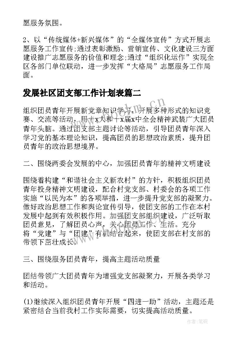 2023年发展社区团支部工作计划表 社区团支部度工作计划(通用5篇)