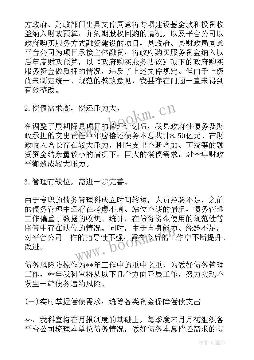 2023年债务科工作总结及计划(精选5篇)