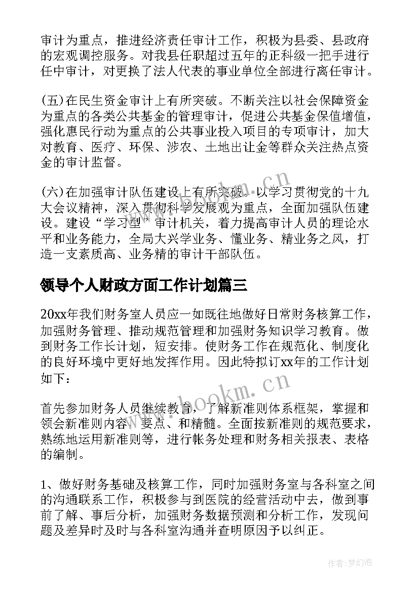 最新领导个人财政方面工作计划 财政个人工作计划(模板5篇)