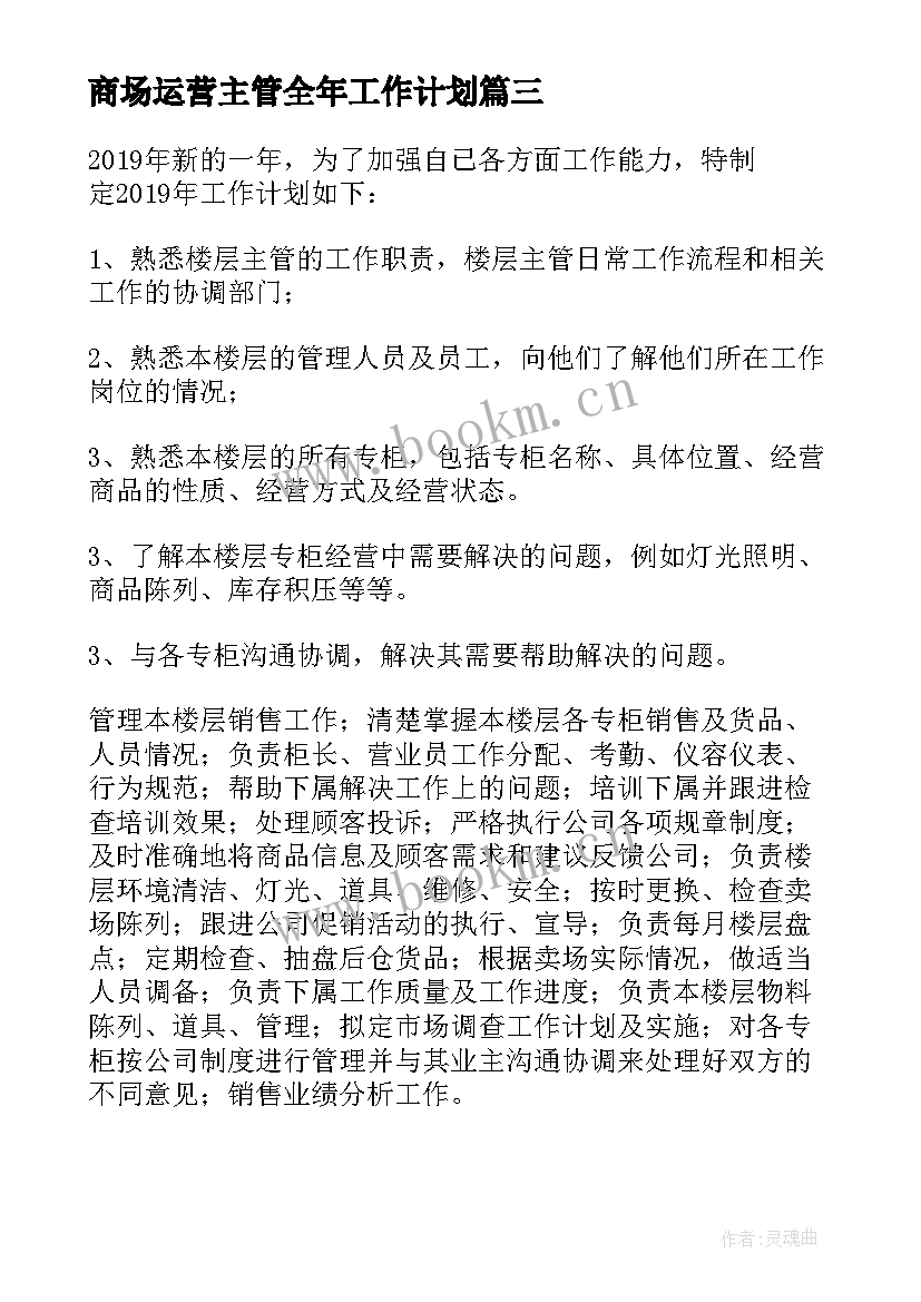 2023年商场运营主管全年工作计划 商场主管工作计划(优质5篇)